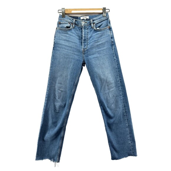 Re/Done 70's Stove Pipe Jeans Size 26 In Mid 70's Wash Button Fly Raw Hem Pocket - Picture 4 of 16
